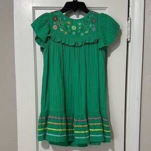 Green Embroidered Kids Dress